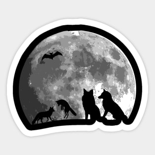 Cute Wolves Family Bat Silhouette on the moon gift Sticker